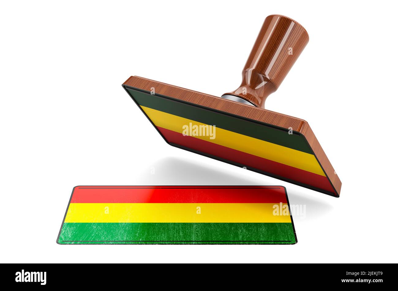Wooden stamper, seal with Bolivian flag, 3D rendering isolated on white ...
