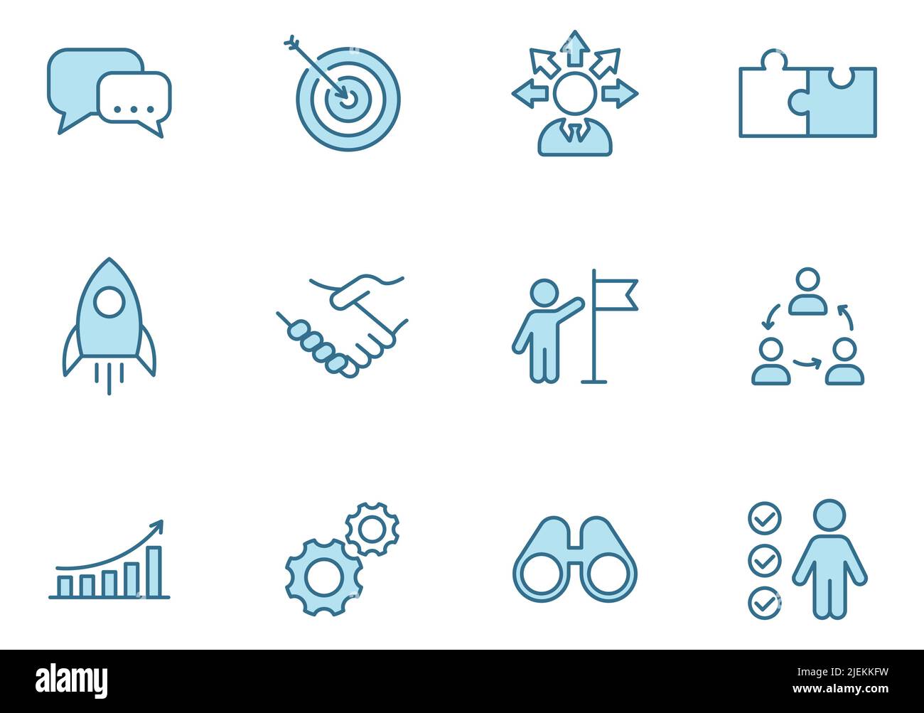 teamwork line vector icons in two colors isolated on white background ...