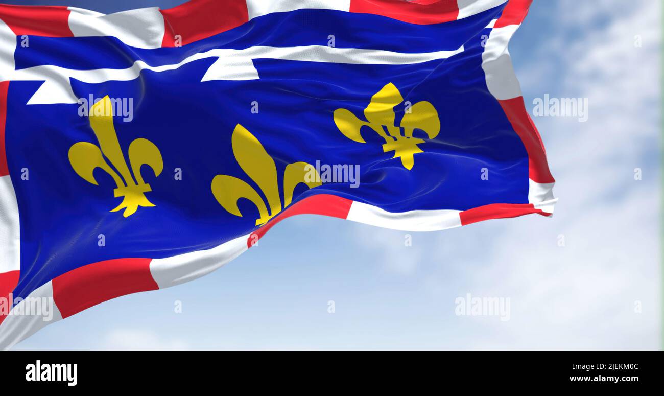 View of the Centre Val de Loire flag waving in the wind on a clear day. Centre-Val de Loire is one of the eighteen administrative regions of France. S Stock Photo