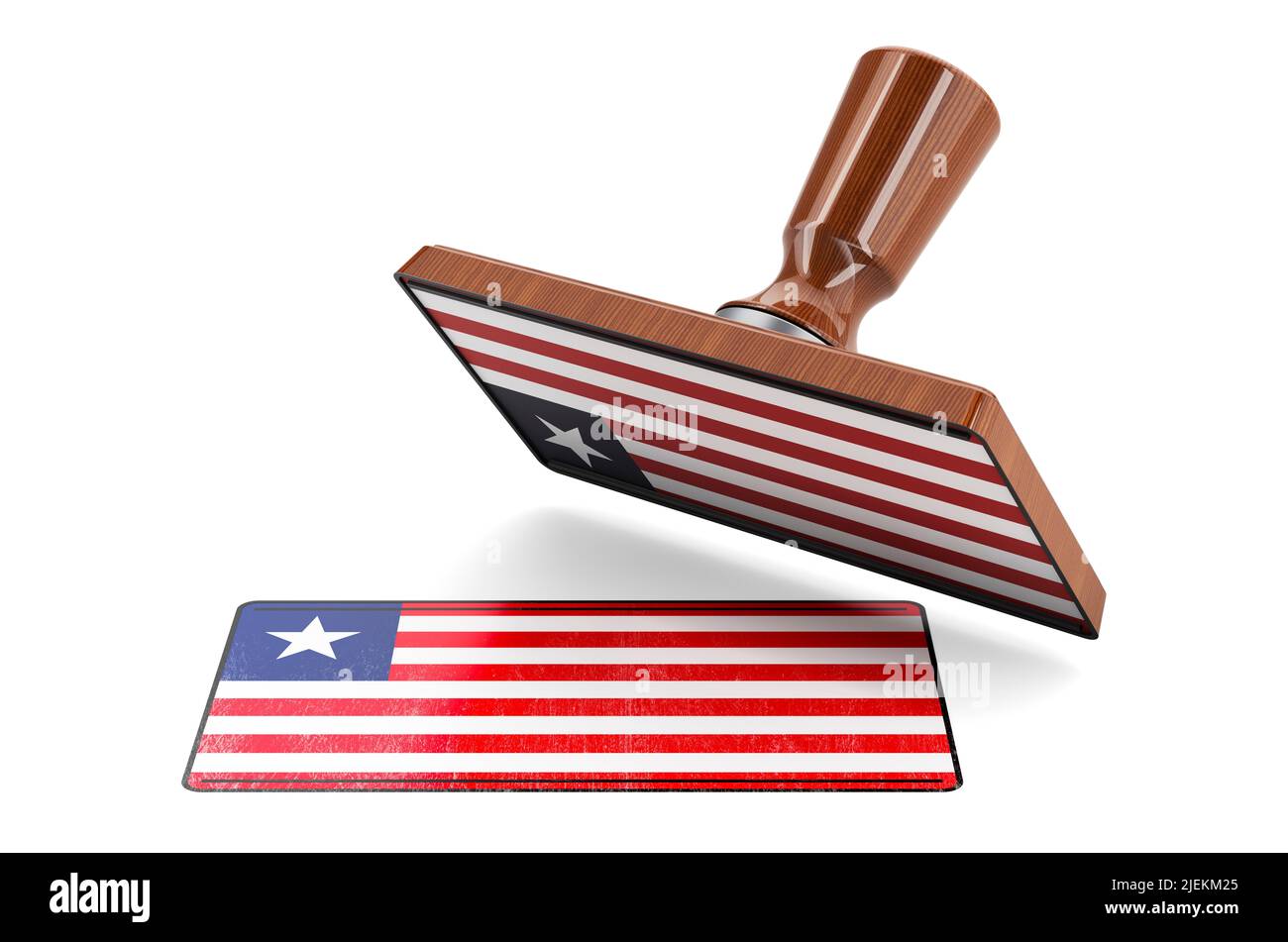 Wooden stamper, seal with Liberian flag, 3D rendering isolated on white ...