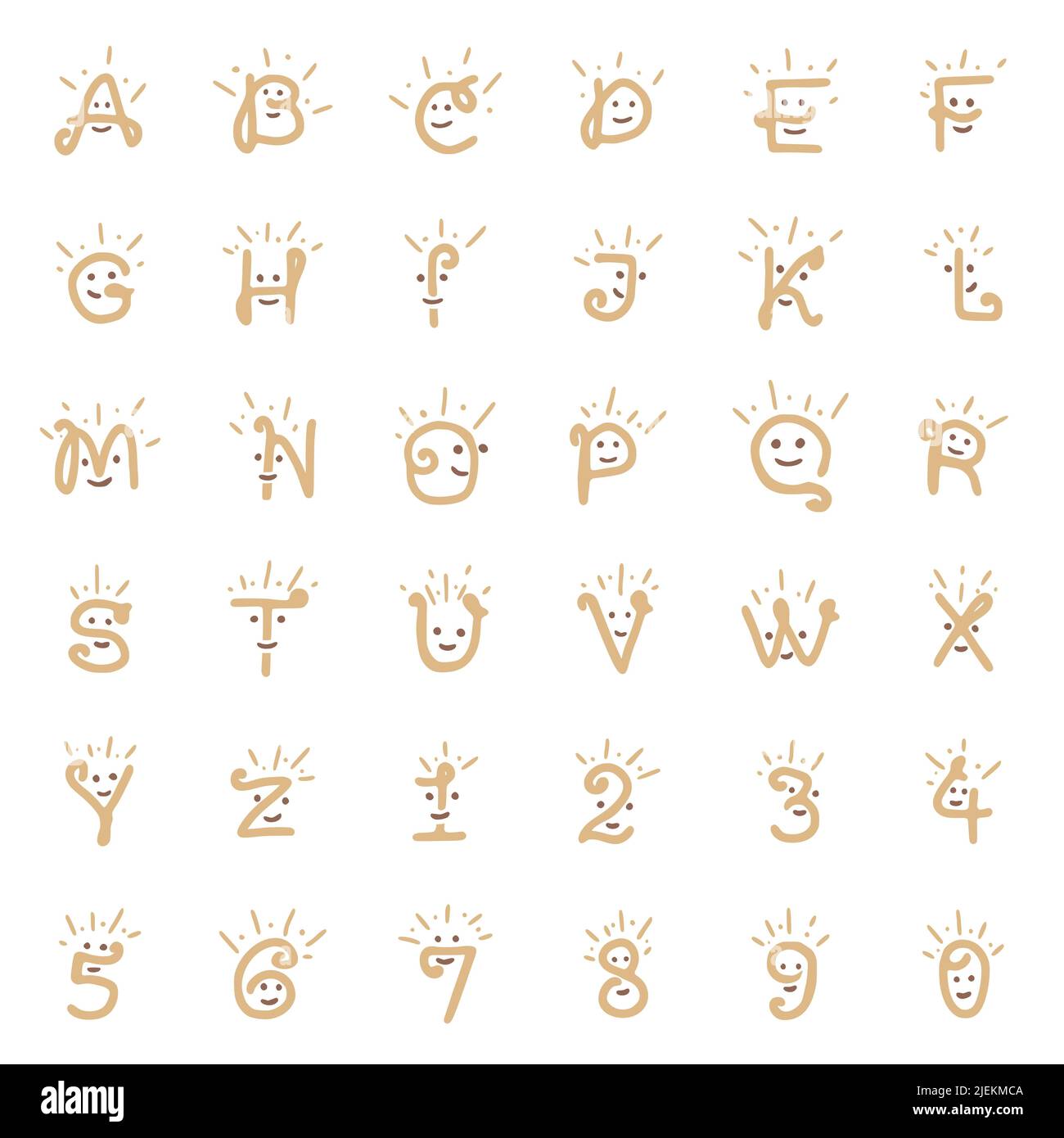Vector character set of letters and numbers with a smile in doodle ...