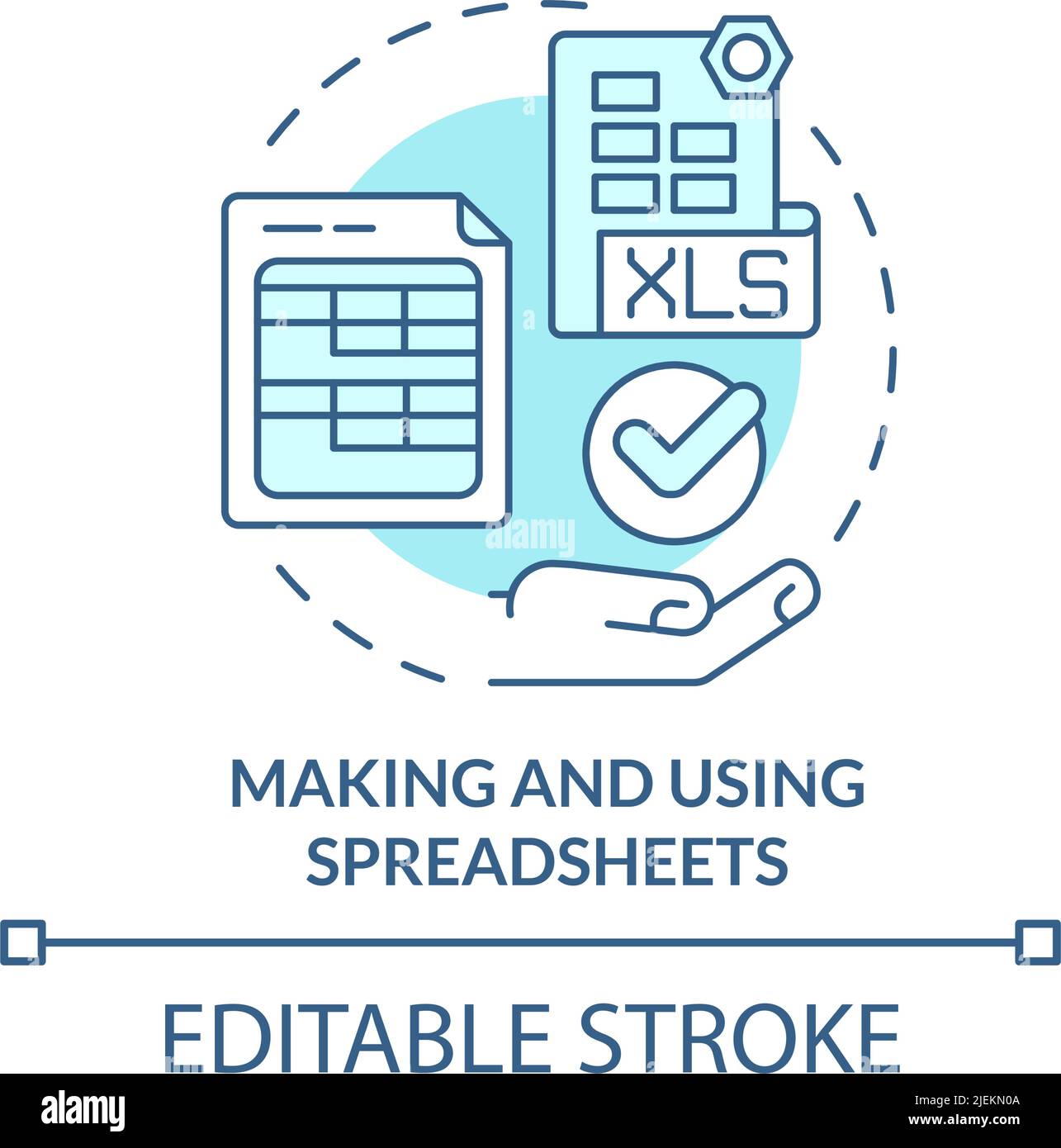 Making and using spreadsheets turquoise concept icon Stock Vector