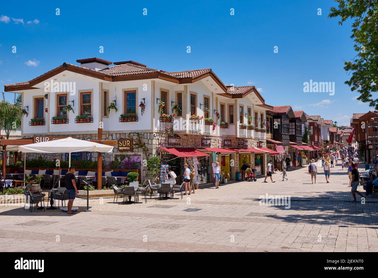 buildings in new renovated Old town of Side, Antalya, Turkey Stock Photo