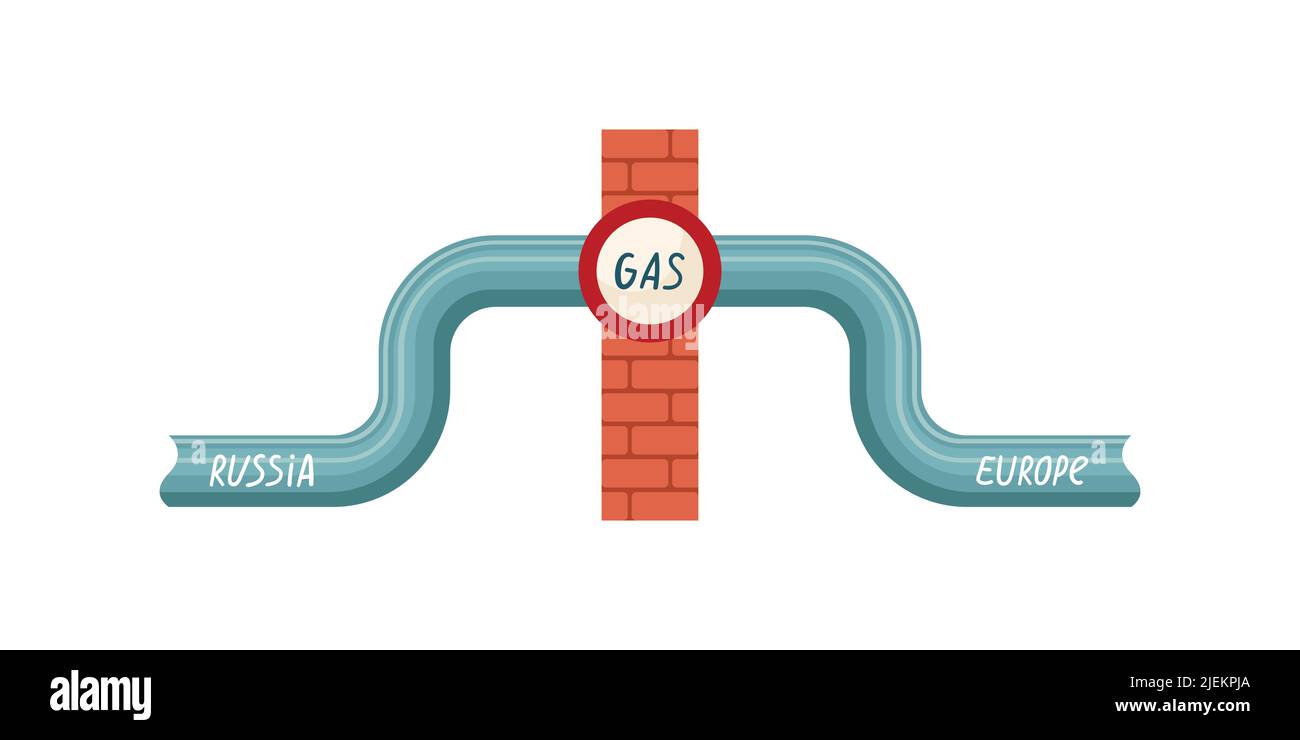 Vector illustration of a gas pipe from Russia to Europe. Gas supply. The embargo on the supply of gas from Russia. Stock Vector