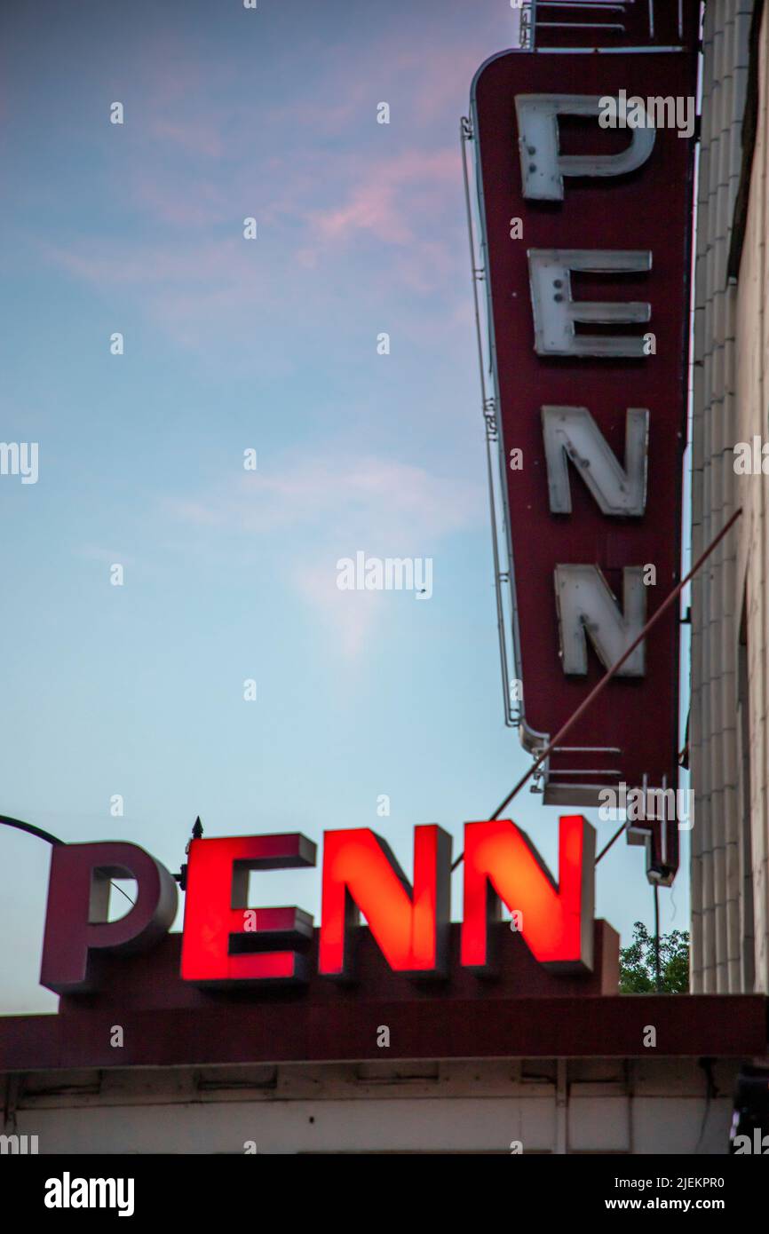 The old Penn Theater on Main Street in Butler, Pennsylvania Stock Photo