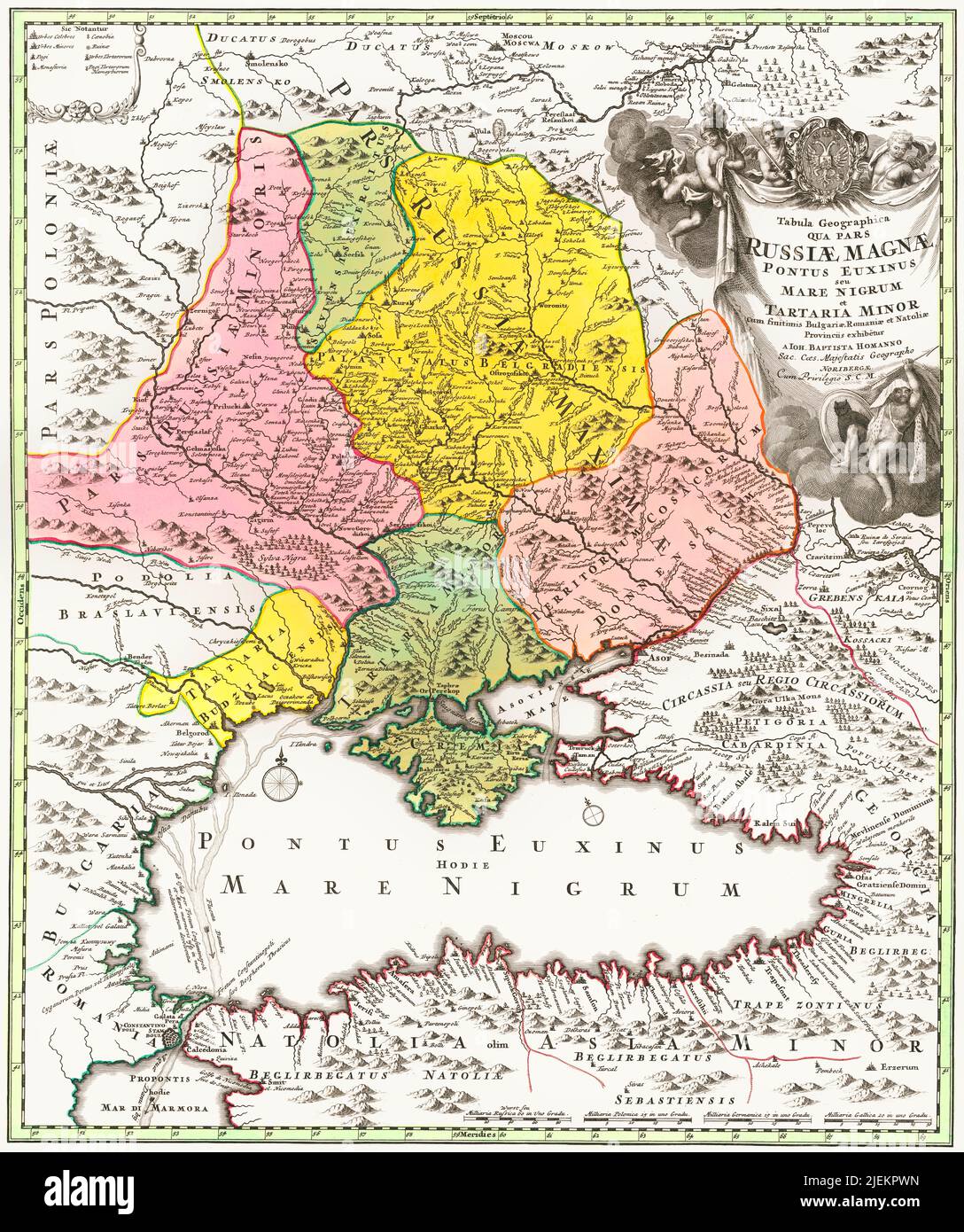 Map of the Black Sea Region by Johann Baptist Homann, 1720 Stock Photo