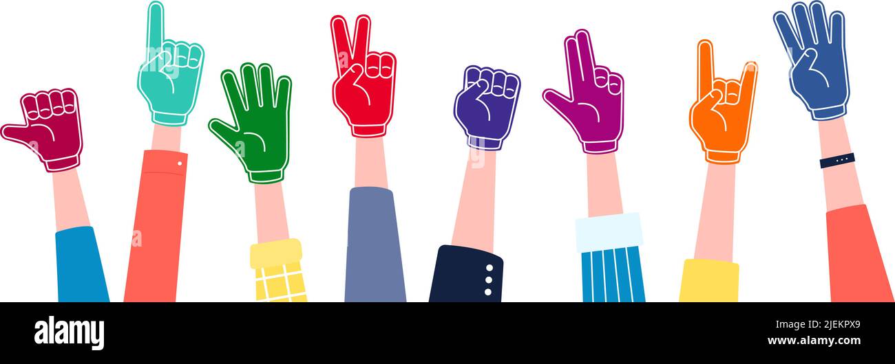 Fan foam hands. Sport fan finger attribute, cheer support football team