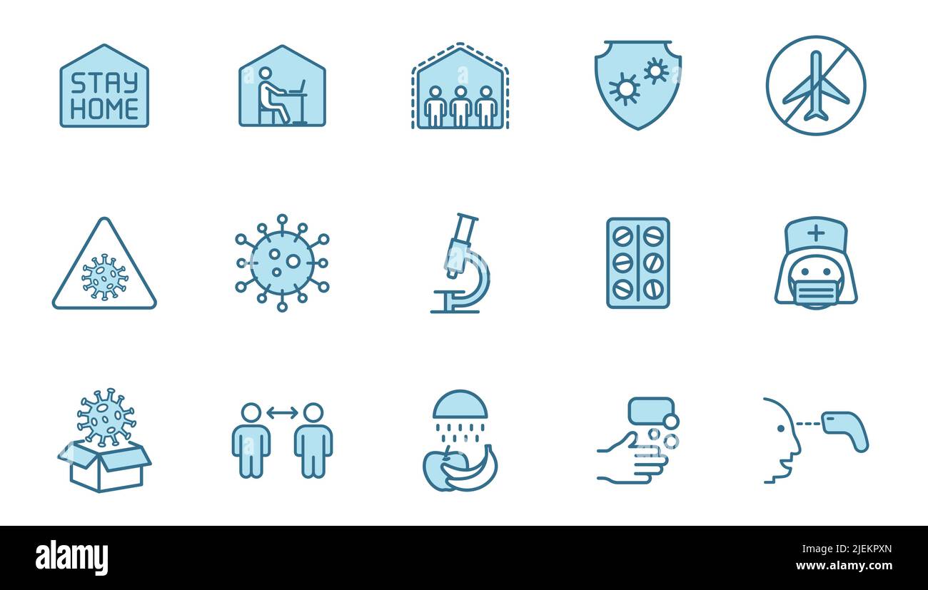 coronavirus outline vector icons in two colors isolated on white Stock ...