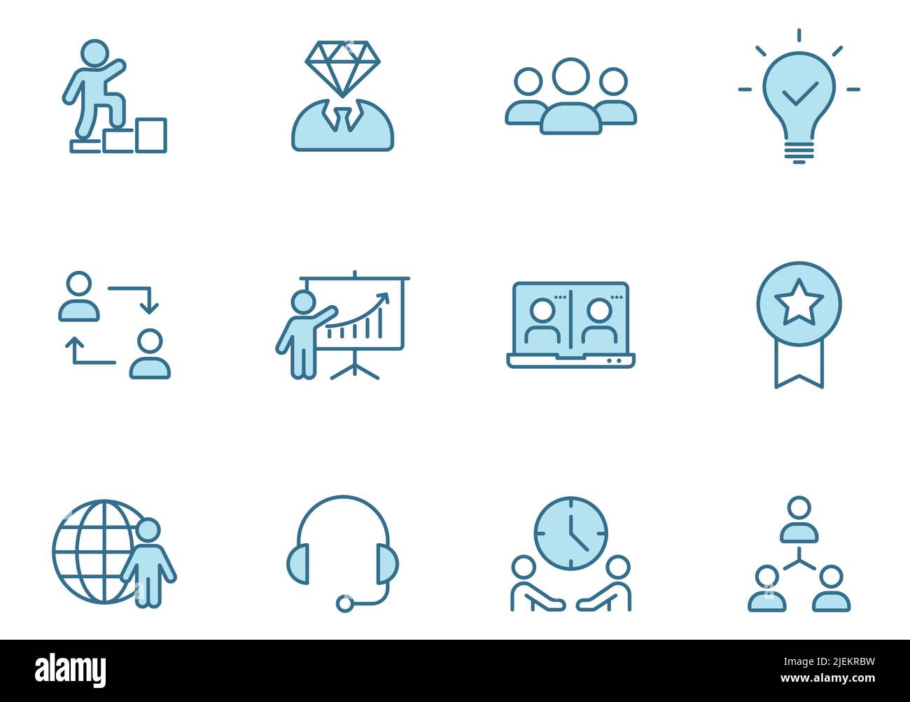 teamwork outline vector icons in two colors isolated on white. Stock Vector
