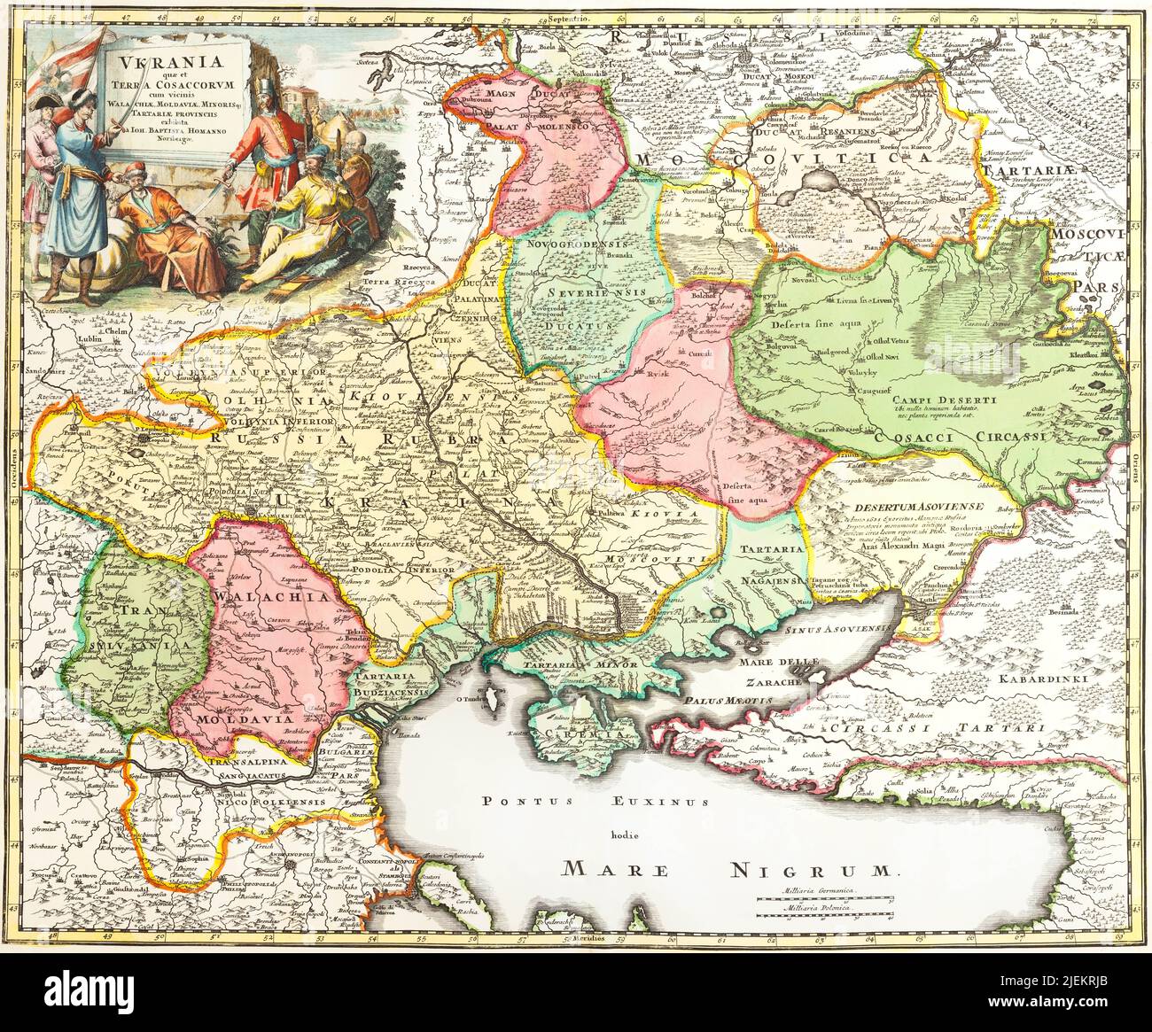 Map of the Black Sea Region by Johann Baptist Homann, 1720 Stock Photo