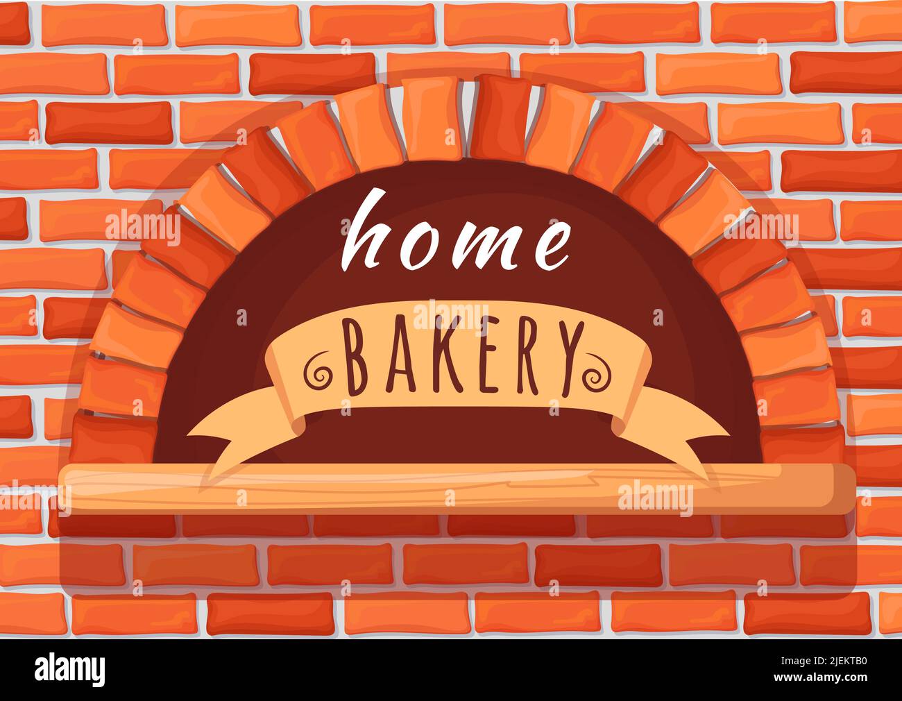 Home bakery oven. Brick stone firewood stove for baking bread, cooking italian pizza cheese on fire wood, creative logo restaurant furnace baker fireplace, neat vector illustration of oven traditional Stock Vector