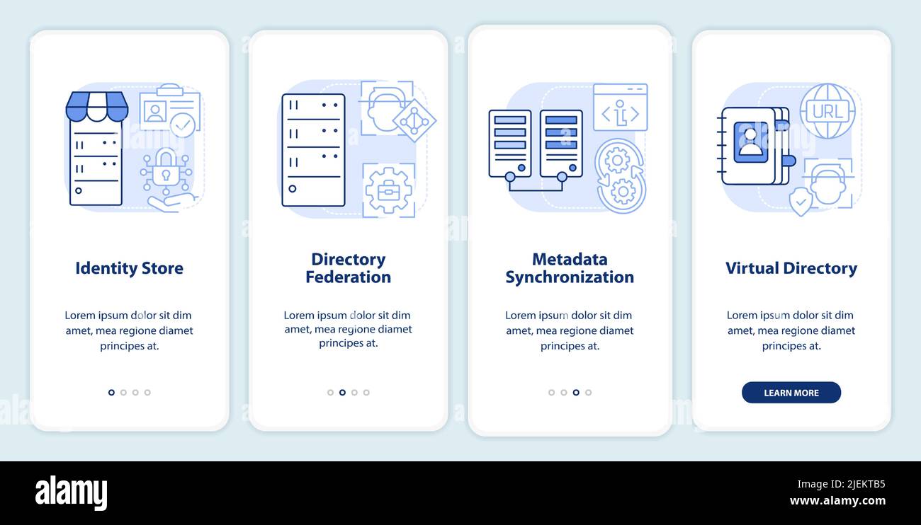 Directory services light blue onboarding mobile app screen Stock Vector ...