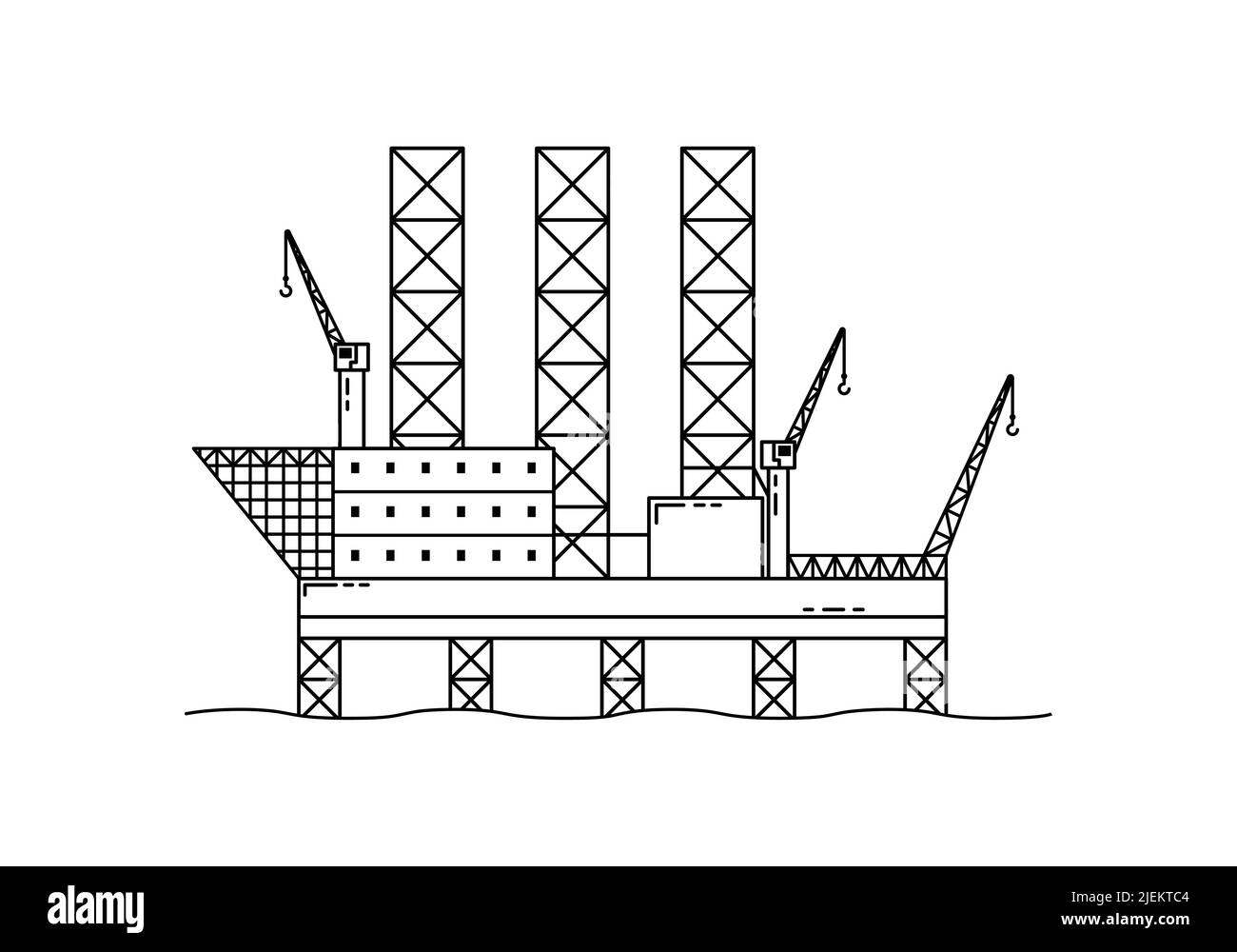 Vector illustration of an offshore gas platform. Supply of gas and oil. The embargo on the supply of gas from Russia. Outline Stock Vector