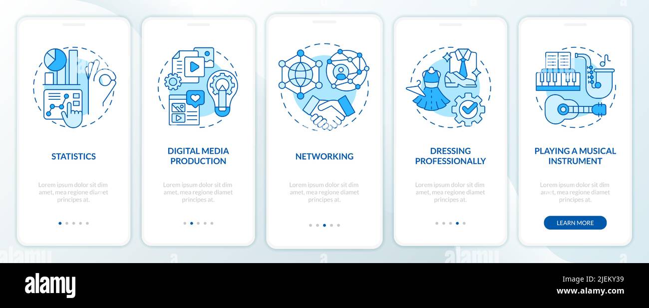 Professional skills blue onboarding mobile app screen Stock Vector