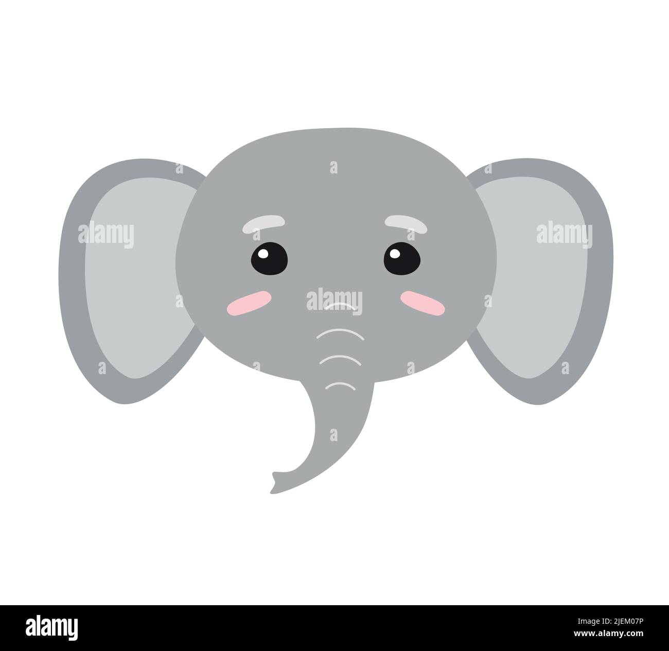 Vector flat hand drawn elephant face head isolated on white background Stock Vector