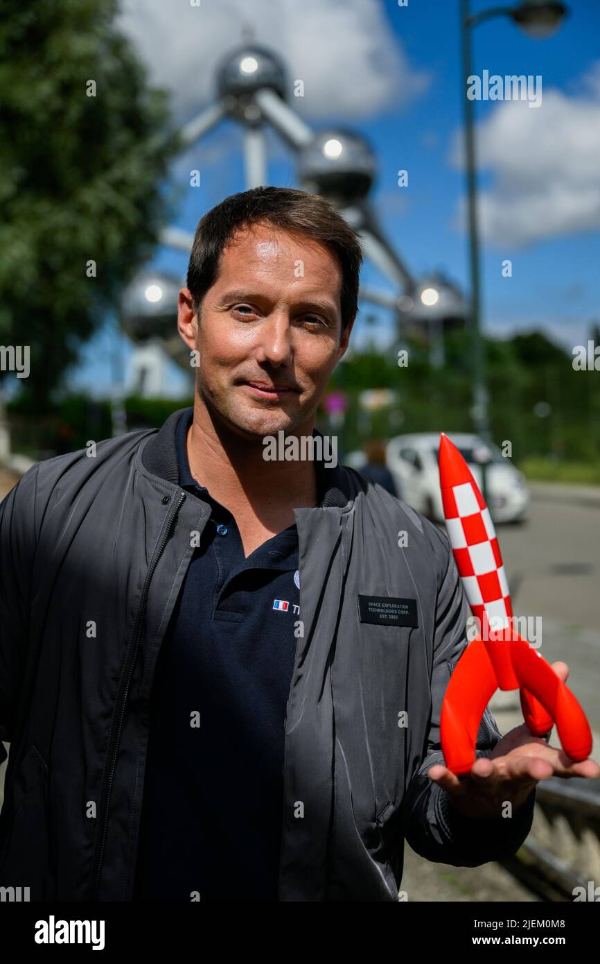 Astronaut Thomas Pesquet poses for the photographer at a meeting