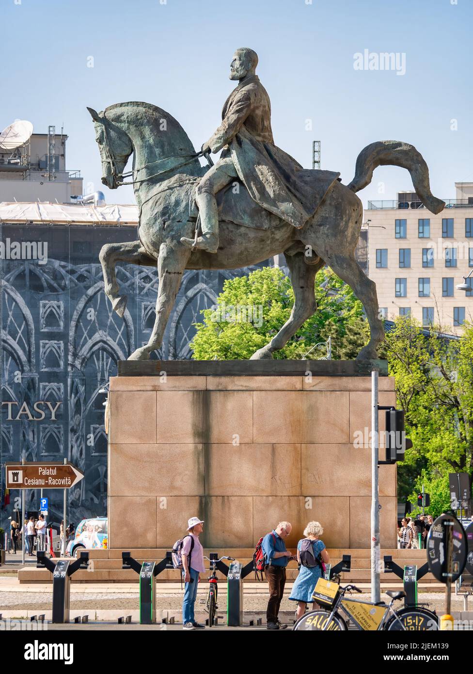 Bucharest, Romania - April 2022: Equestrian Statue of Carol I in front ...