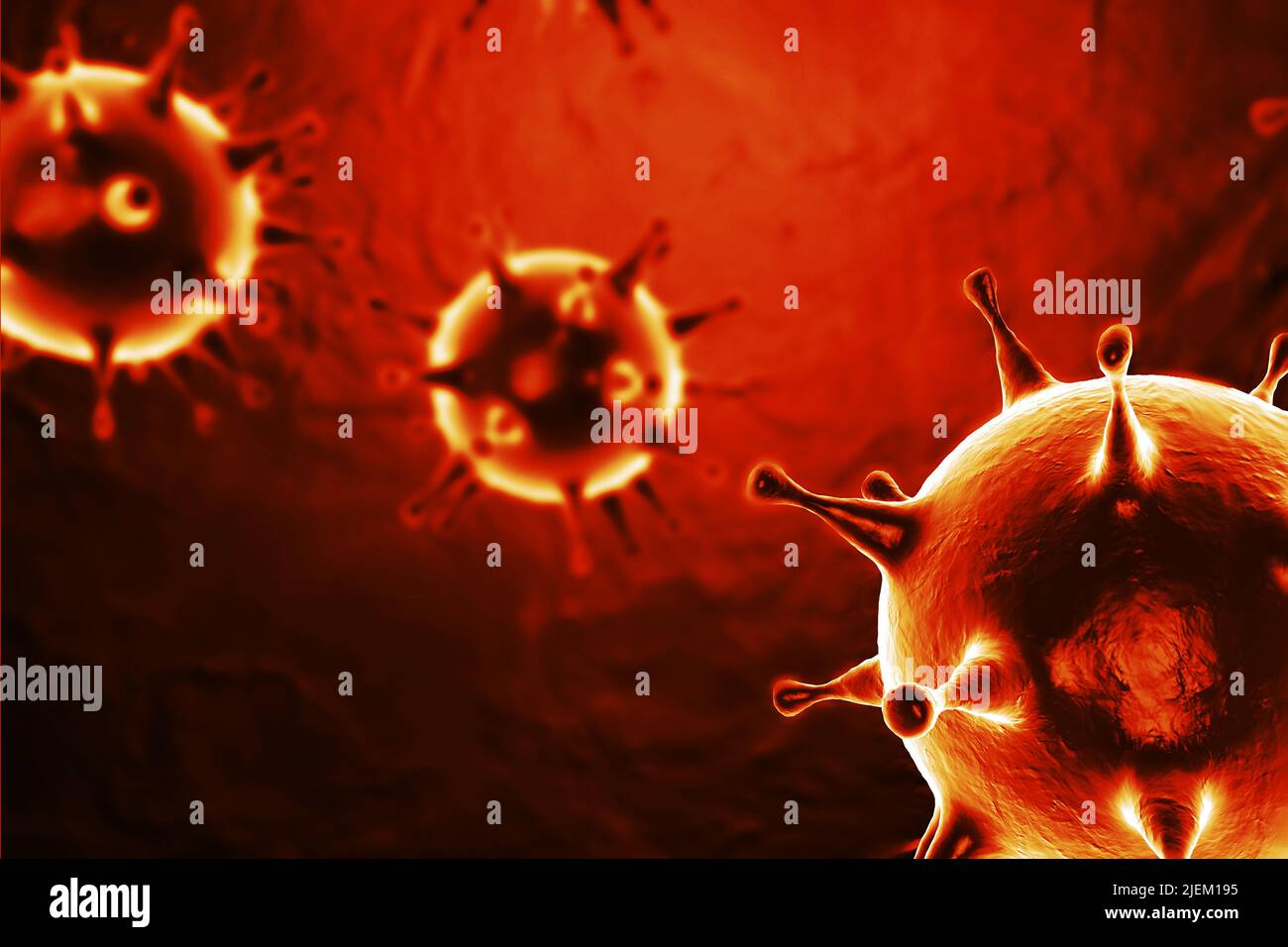 Monkeypox VIRUS, Flu  floating, micro view, pandemic virus infection,  3D RENDERING. Stock Photo