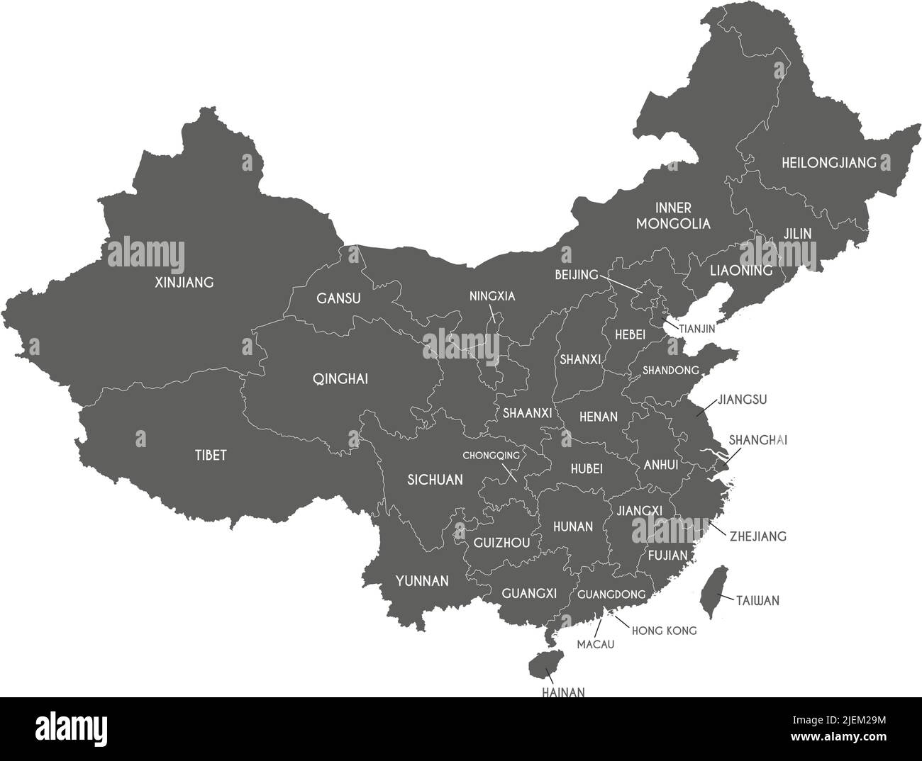 Vector map of China with provinces, regions and administrative divisions. Editable and clearly labeled layers. Stock Vector
