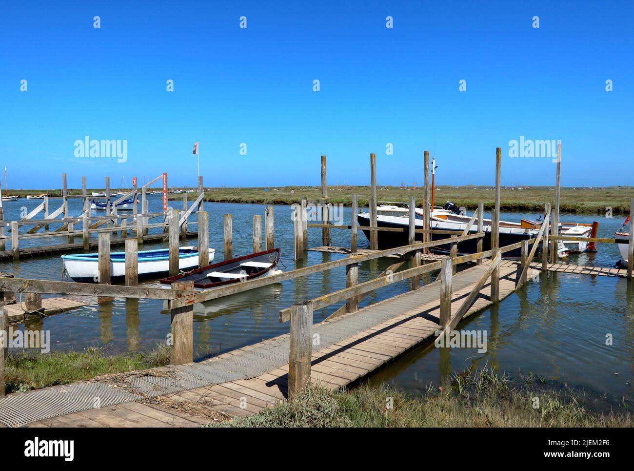 Wooden jetties at Morston Quay in Norfolk Stock Photo