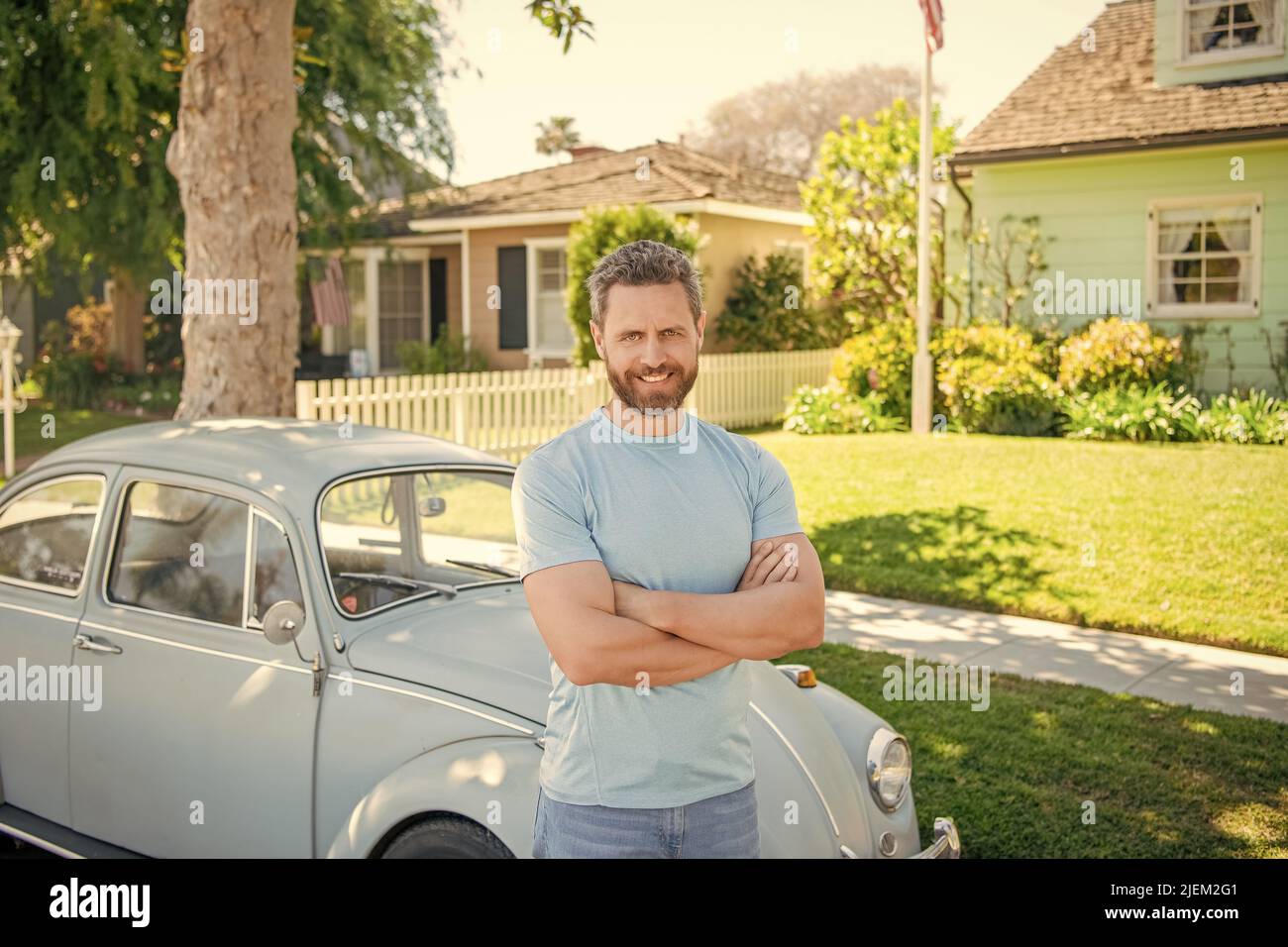 dealership. american sales manager. real estate agent at car for sale