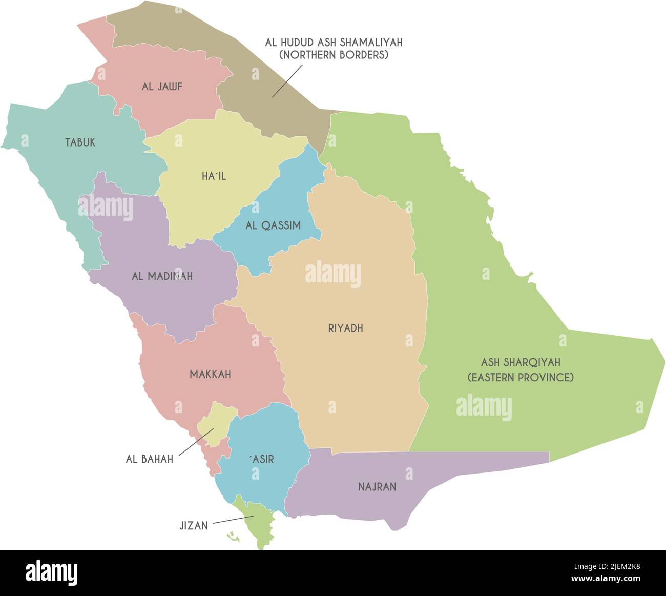 Vector map of Saudi Arabia with provinces and administrative divisions. Editable and clearly labeled layers. Stock Vector