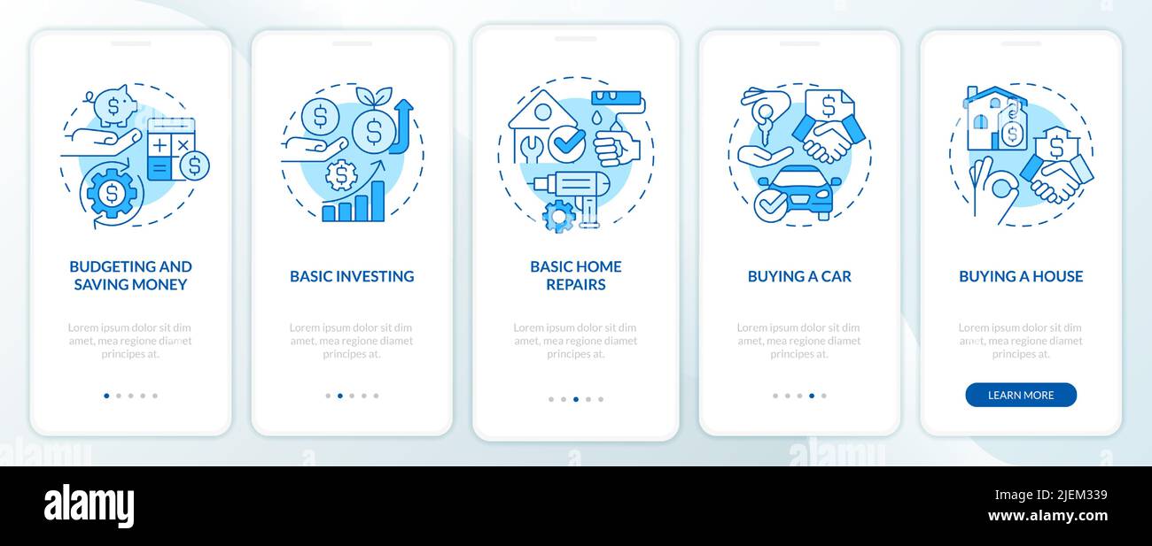 Important knowledges blue onboarding mobile app screen Stock Vector