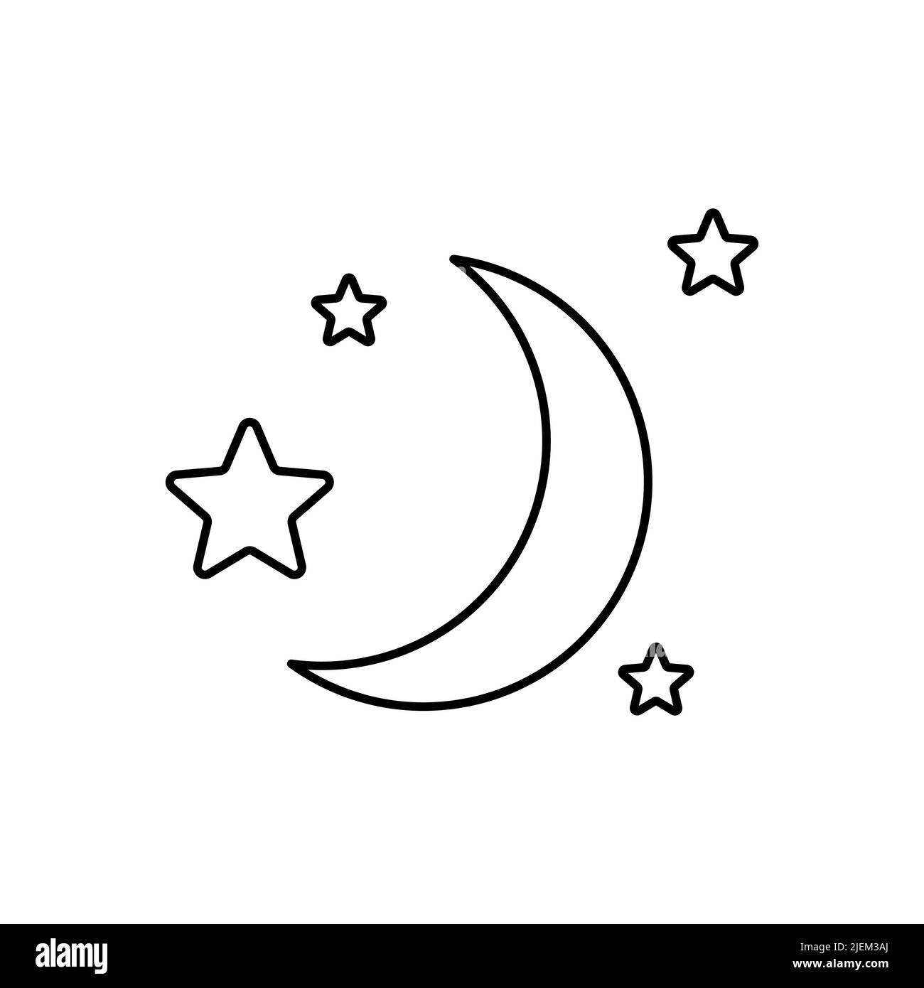 Moon icon. Black icon of moon and stars. Vector illustration. Linear moon icon isolated Stock Vector