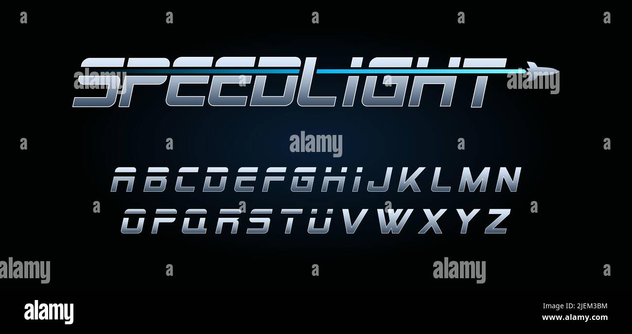 Vector Chrome Alphabet in scifi style for headlines, logos and other graphic projects. ABC in space, galaxy font inspired by movies and animated shows Stock Vector