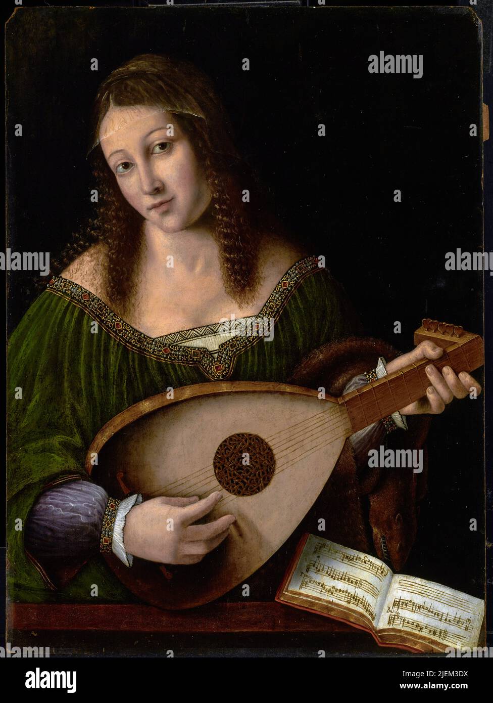 Bartolomeo Veneto, Lady Playing a Lute;  about 1530; Oil on panel; Stock Photo