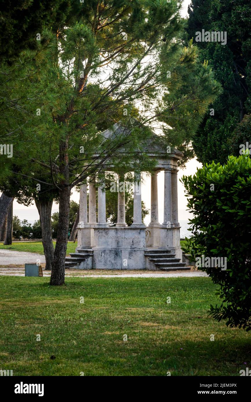 Pavilion on Sustipan, Tree-filled park on a cliff above the water, Split, Croatia Stock Photo