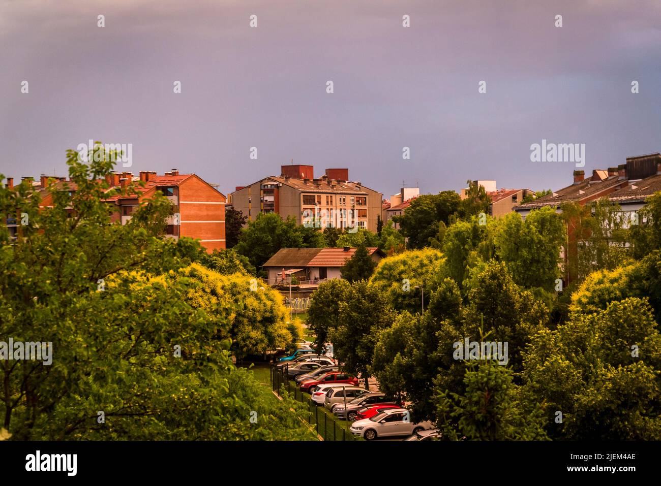 Spansko suburban neighbourhood in late sunshine, Zagreb, Croatia Stock Photo