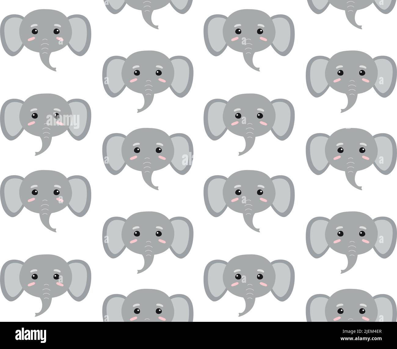 Vector seamless pattern of flat hand drawn elephant face head isolated ...