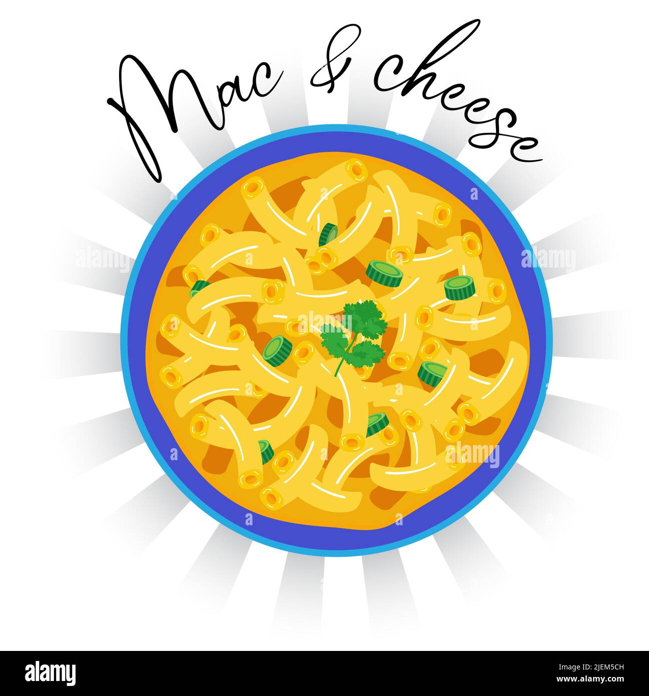 delicious mac and cheese bowl vector illustration high angle view Stock Vector