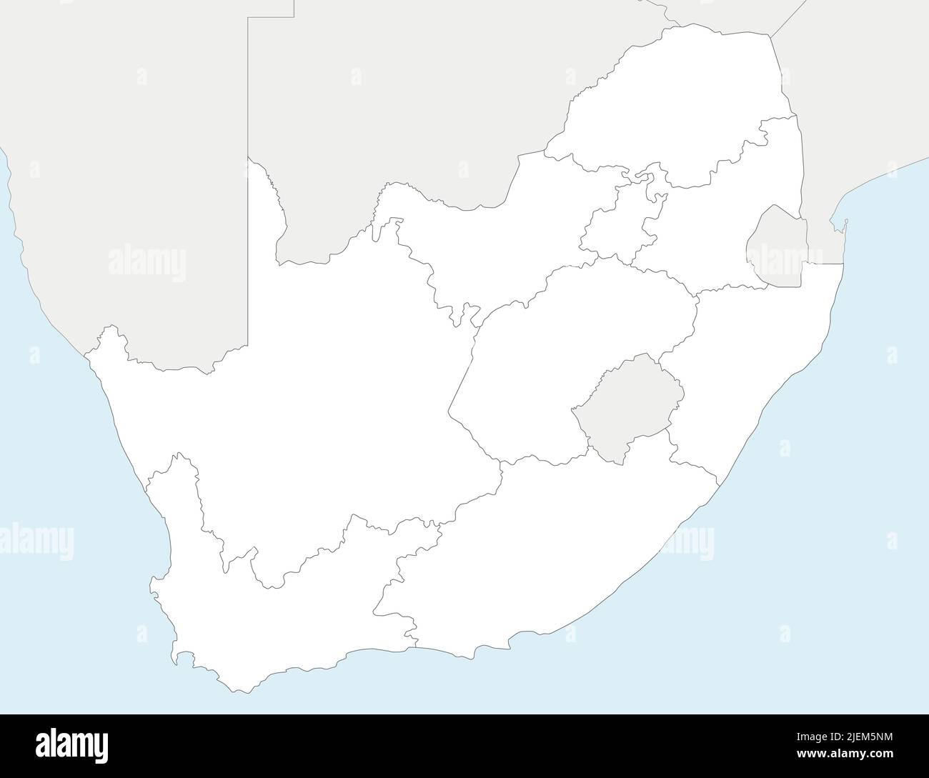 Vector blank map of South Africa with provinces and administrative divisions, and neighbouring countries. Editable and clearly labeled layers. Stock Vector