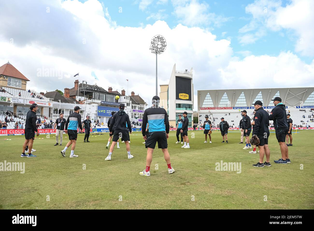 New Zeland players warming up during day 2 of the 2nd Test between the New Zealand Blackcaps and England at Trent Bridge Cricket Ground, Nottingham, England on Saturday 11 June 2022. Stock Photo
