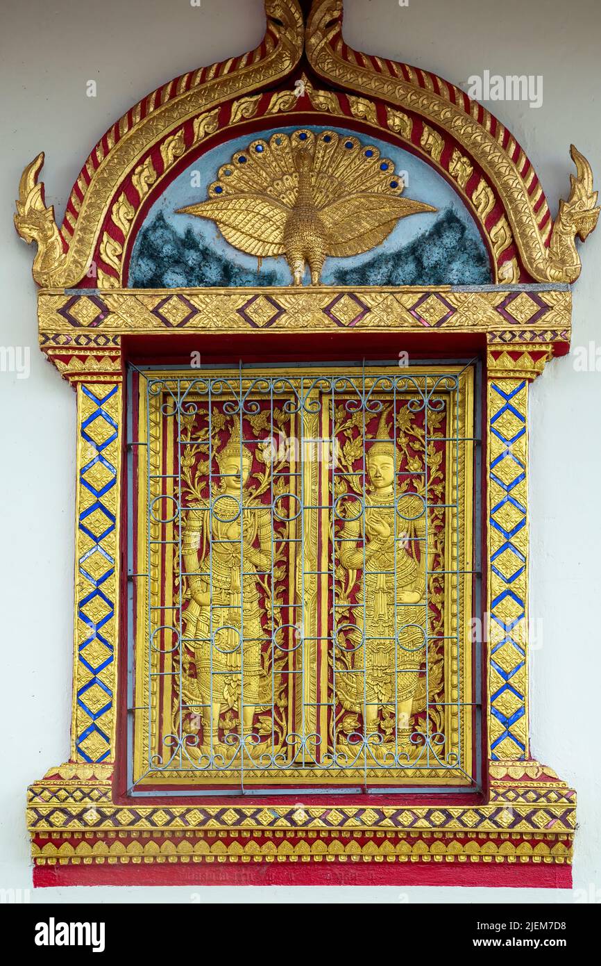 Window of temple, Wat Phrathat, Doi Suthep Peak, Chiang Mai, Thailand Stock Photo