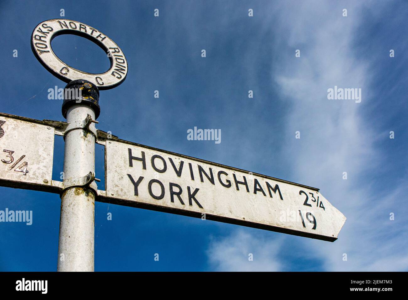 A signpost in North Yorkshire with directions to the city of York Stock