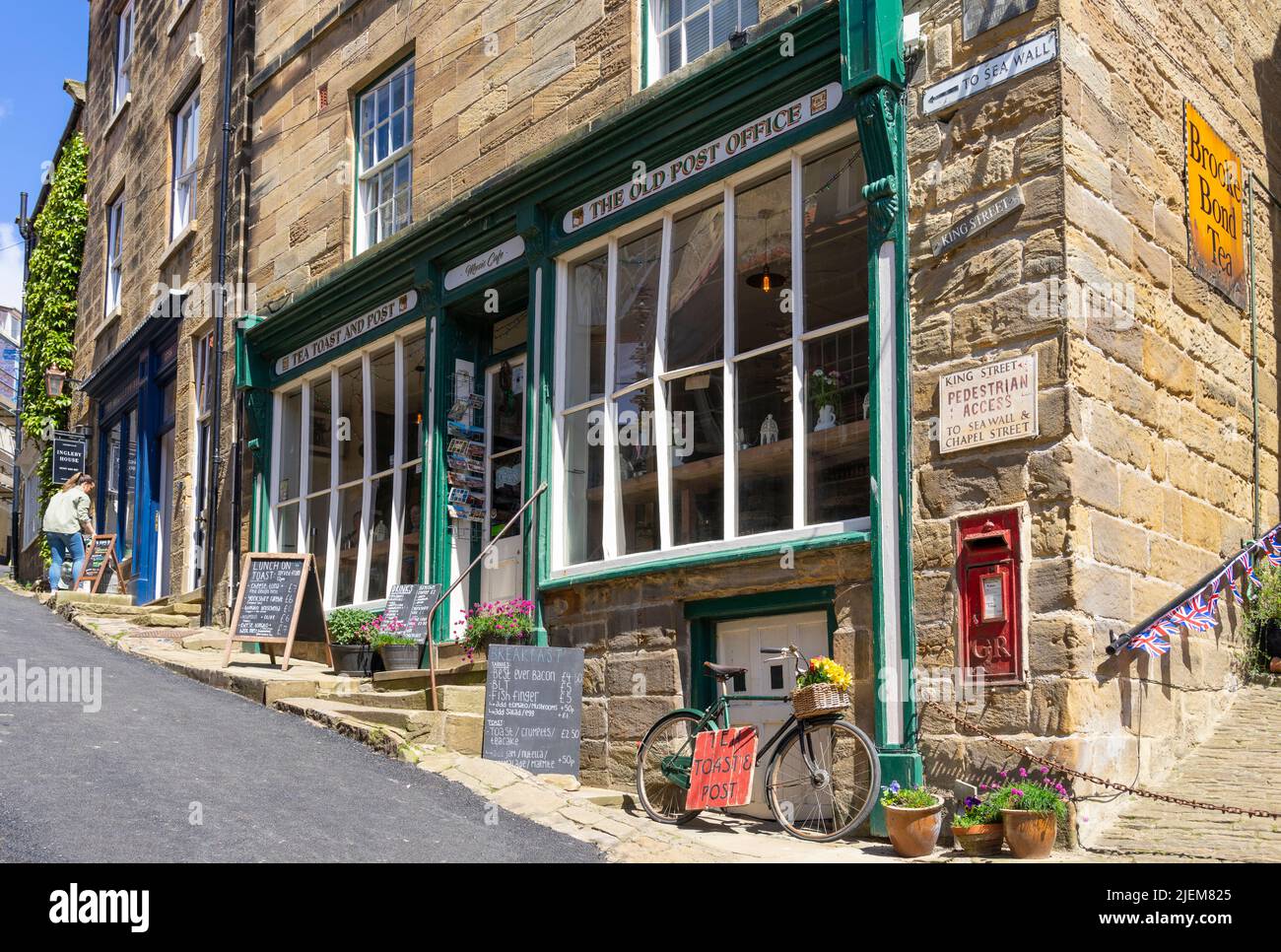 Robin Hood's Bay Yorkshire Tea Toast and Post a small music oriented cafe based on King Street Robin hoods bay Yorkshire  England UK GB Europe Stock Photo