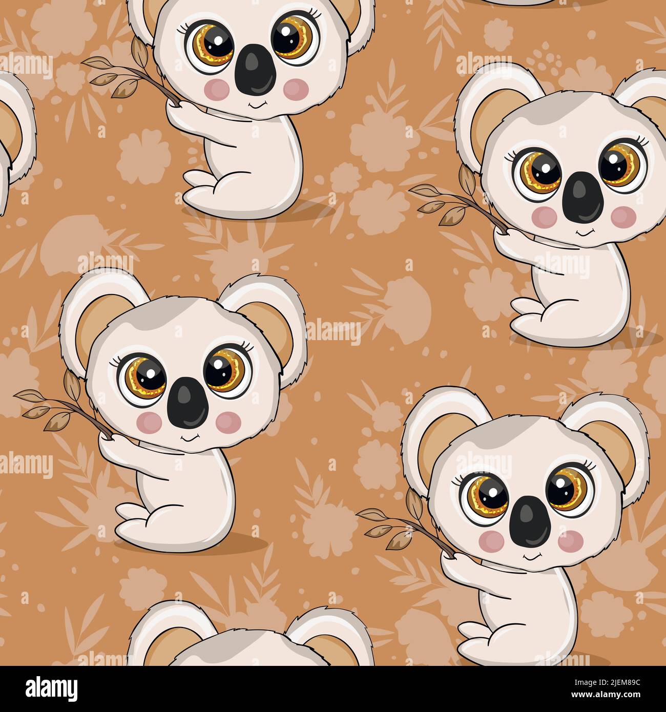 Seamless pattern with cute koala baby on color background. Funny ...