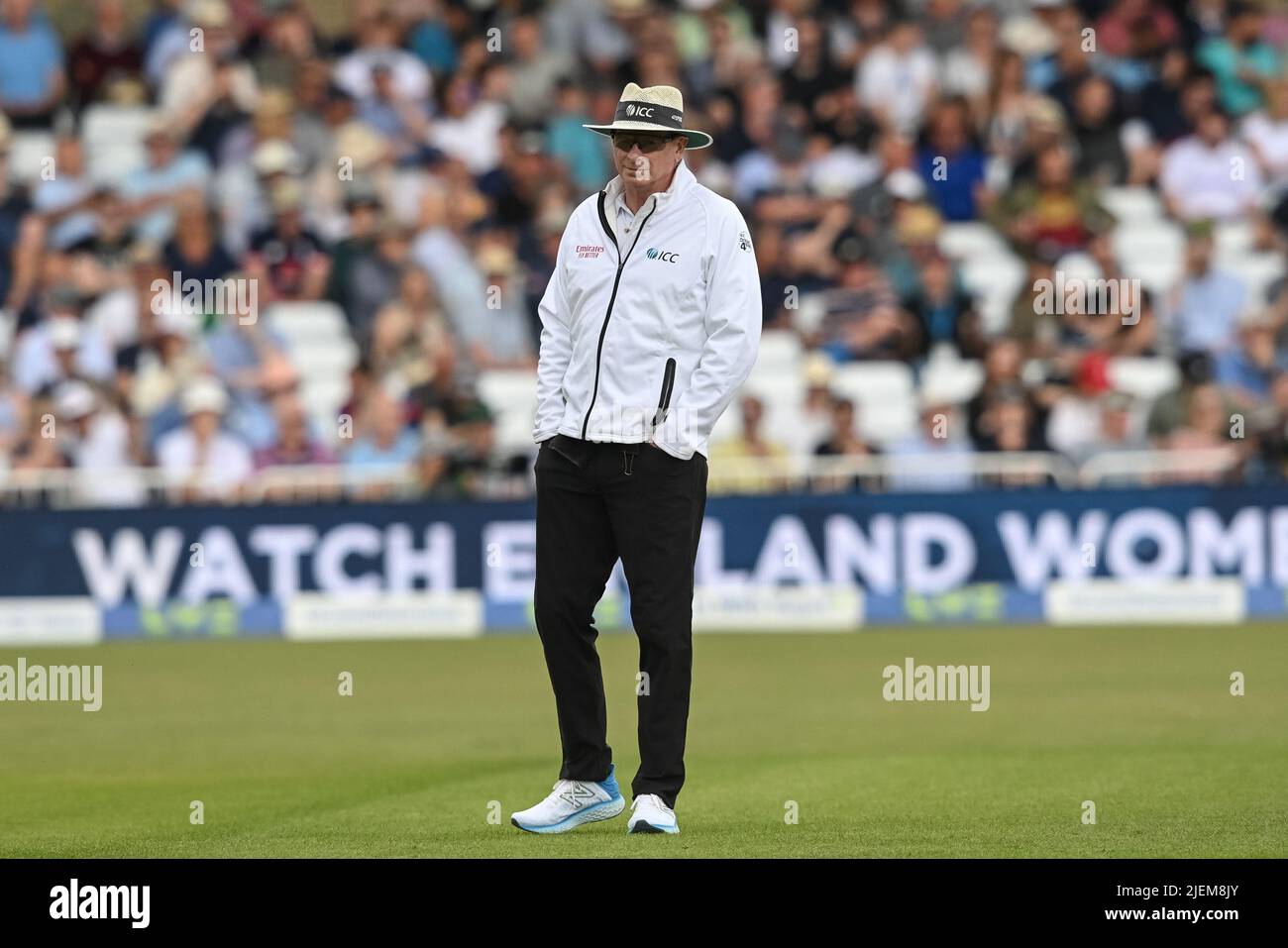 On field umpire Paul Reiffel during day 2 of the 2nd Test between the New Zealand Blackcaps and England at Trent Bridge Cricket Ground, Nottingham, England on Saturday 11 June 2022. Stock Photo