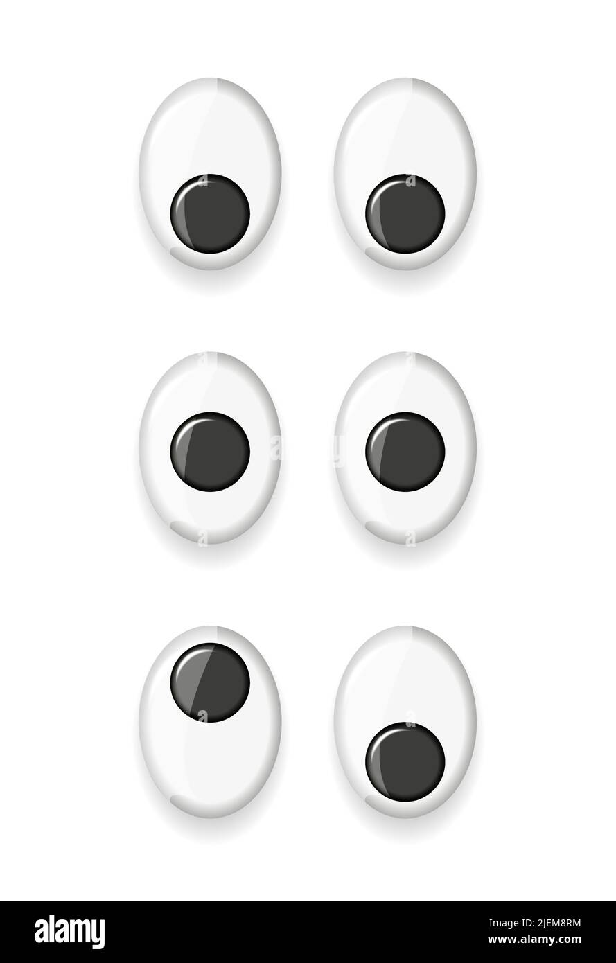 Plastic toy eyes set on a white insulated background. Different, fun