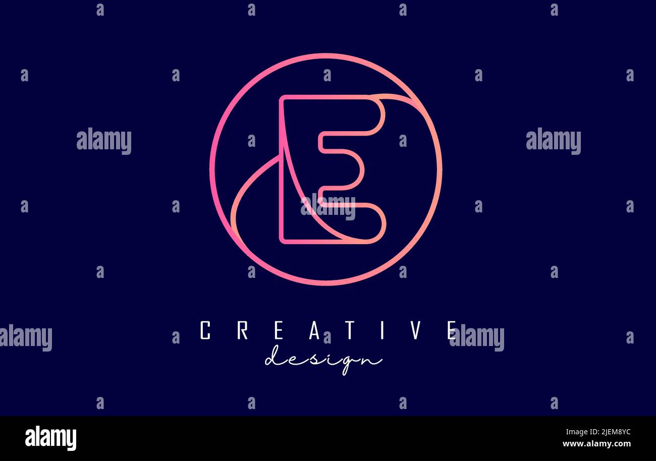 Gradient outline letter E logo with circle frame and monogram design
