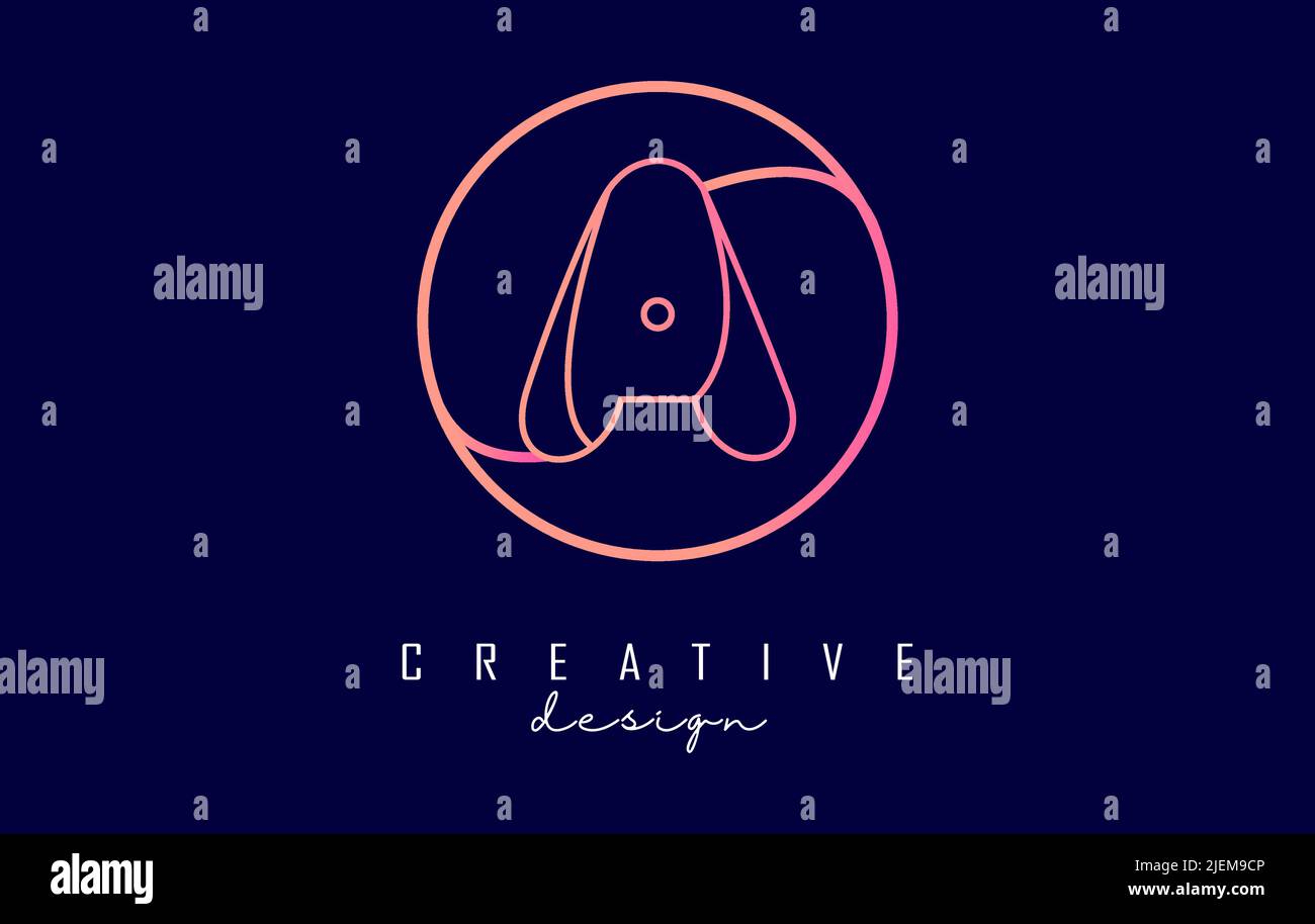 Gradient outline outline letter A logo with circle frame monogram ...