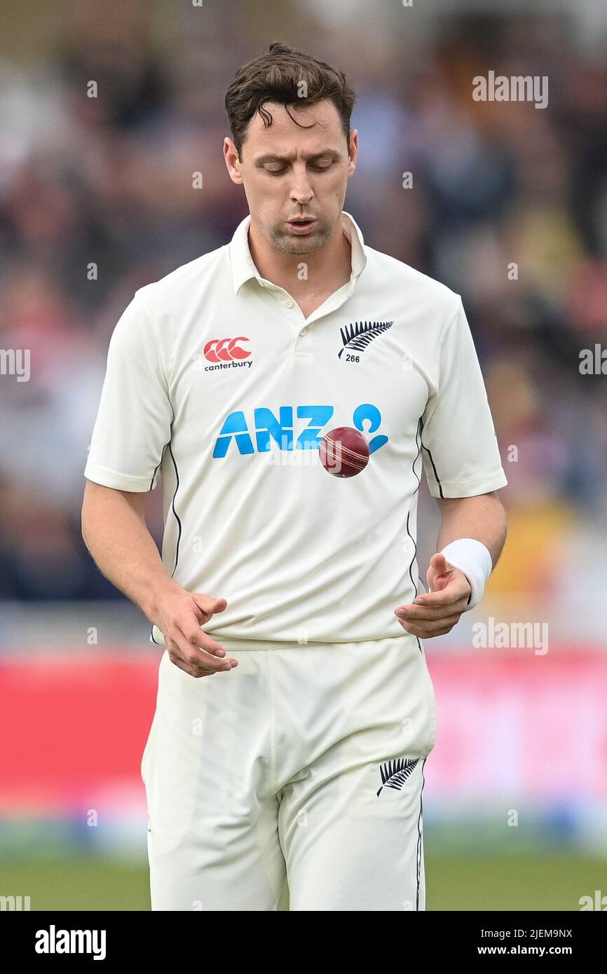Matt Henery of New Zealand is dismissed by during day 2 of the 2nd Test between the New Zealand Blackcaps and England at Trent Bridge Cricket Ground, Nottingham, England on Saturday 11 June 2022. Stock Photo
