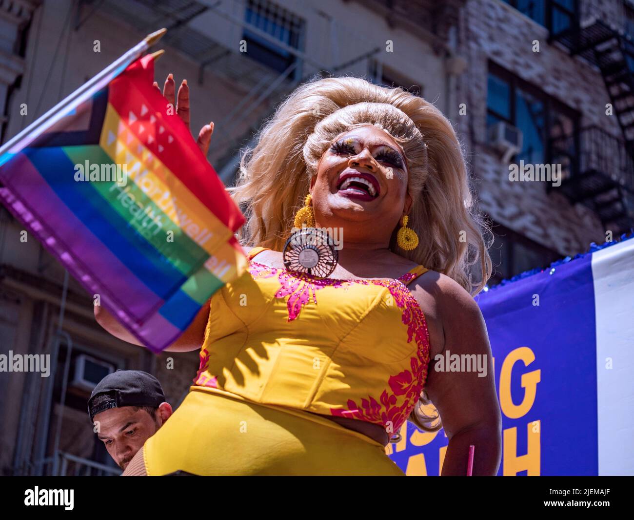 New York, New York, USA. 26th June, 2022. NYC Pride March returned with a new sense of urgency after SCOTUS overturned Roe vs Wade. Thousands paraded down Fifth Avenue showing their Gay Pride outraged by the Supreme Courts decision. wondering whats next. (Credit Image: © Milo Hess/ZUMA Press Wire) Stock Photo