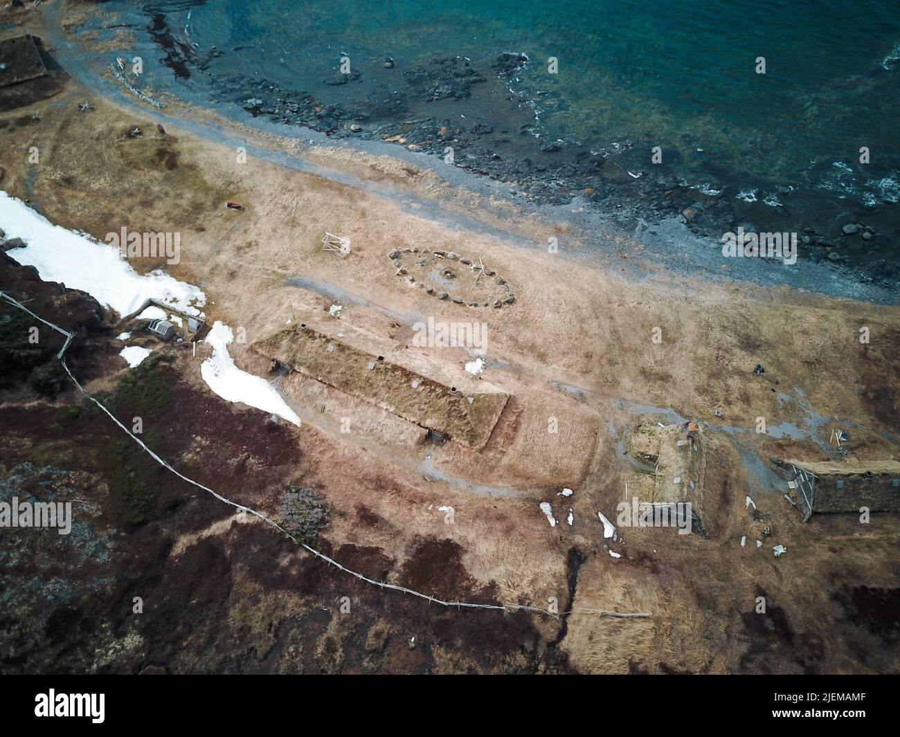 Aerial image of L'Anse aux Meadows, Newfoundland, Canada Stock Photo ...