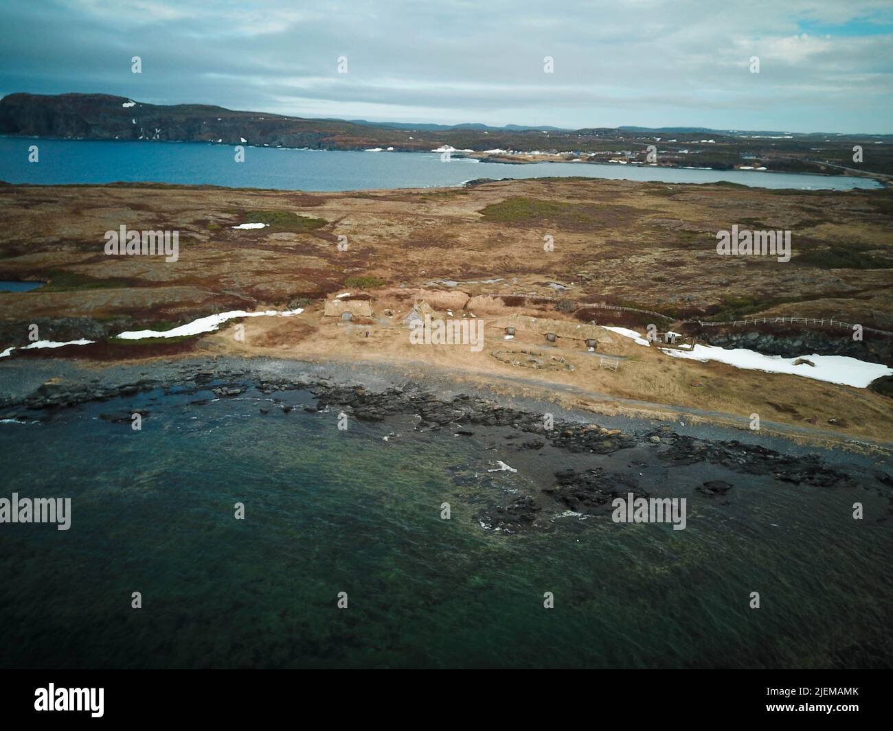 Aerial image of L'Anse aux Meadows, Newfoundland, Canada Stock Photo ...