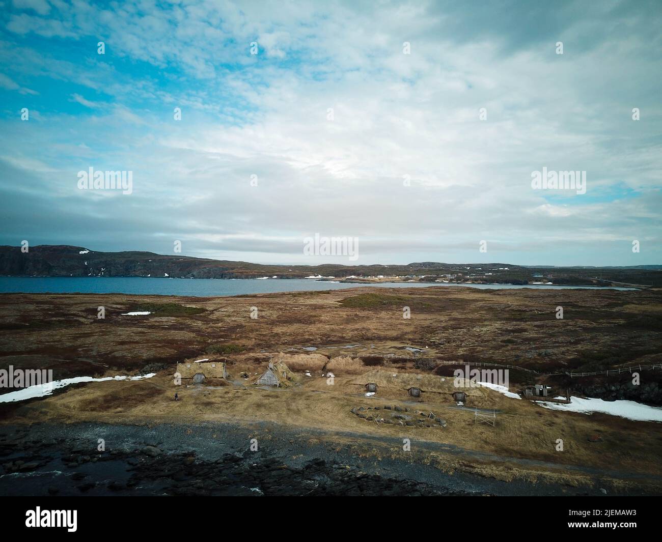 Aerial image of L'Anse aux Meadows, Newfoundland, Canada Stock Photo ...