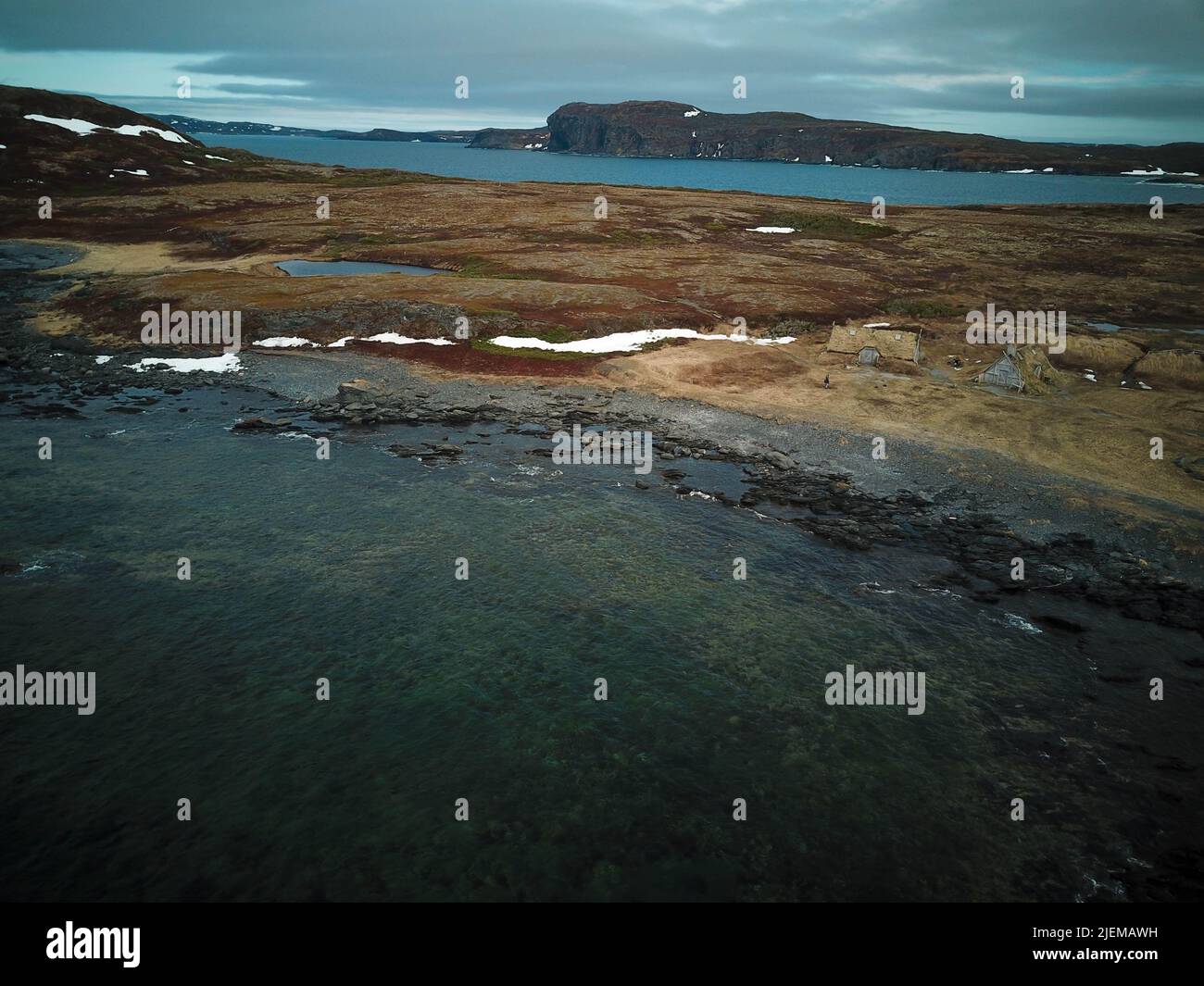 Aerial image of L'Anse aux Meadows, Newfoundland, Canada Stock Photo ...